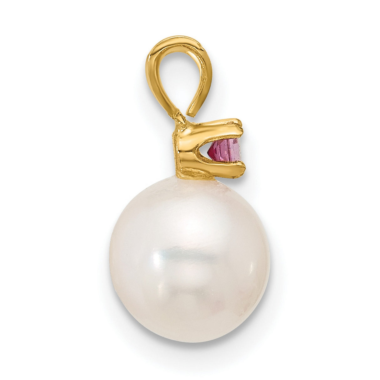 14k Yellow Gold Pendant with Cultured White Pearl and Pink Gemstone Accent