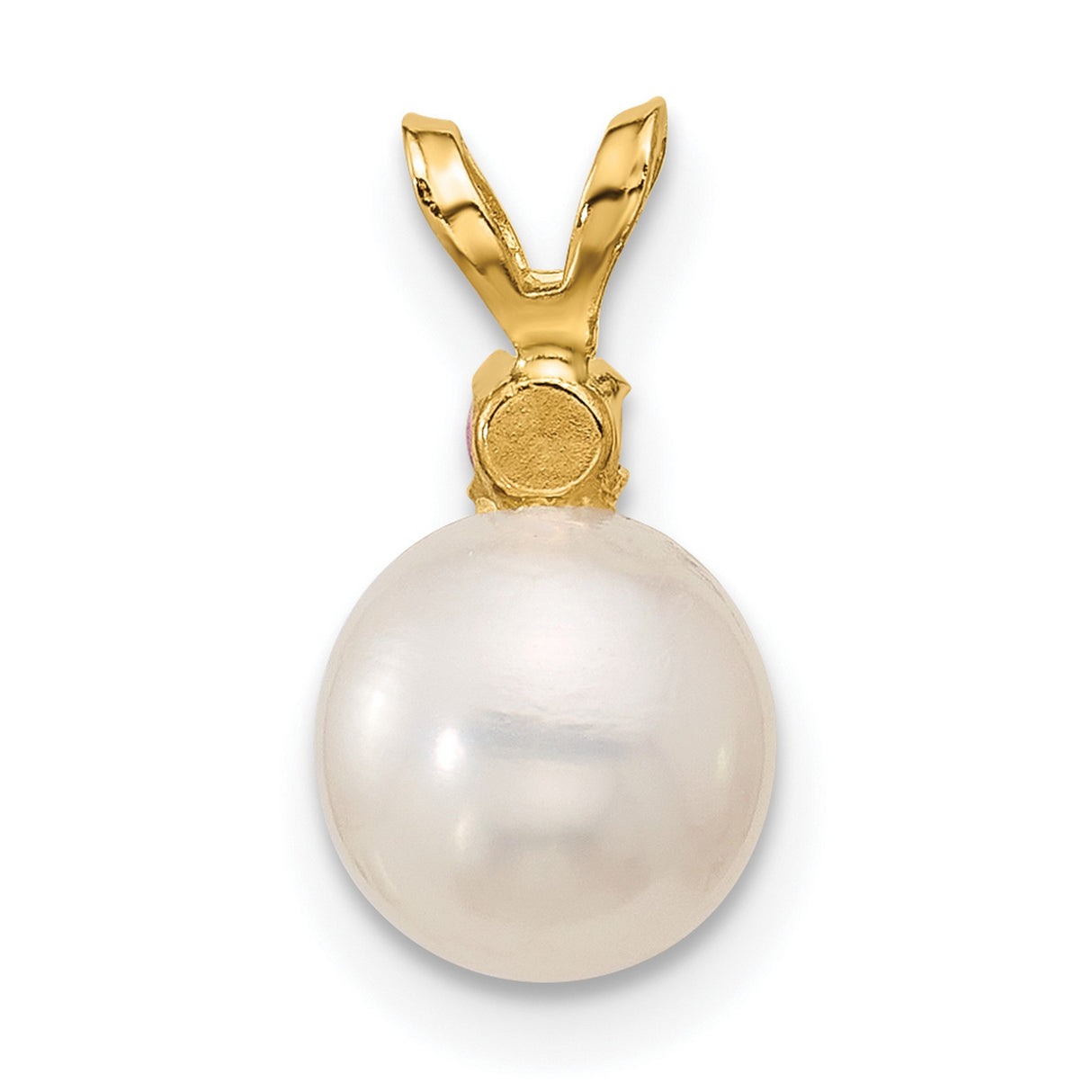 14k Yellow Gold Pendant with Cultured White Pearl and Pink Gemstone Accent