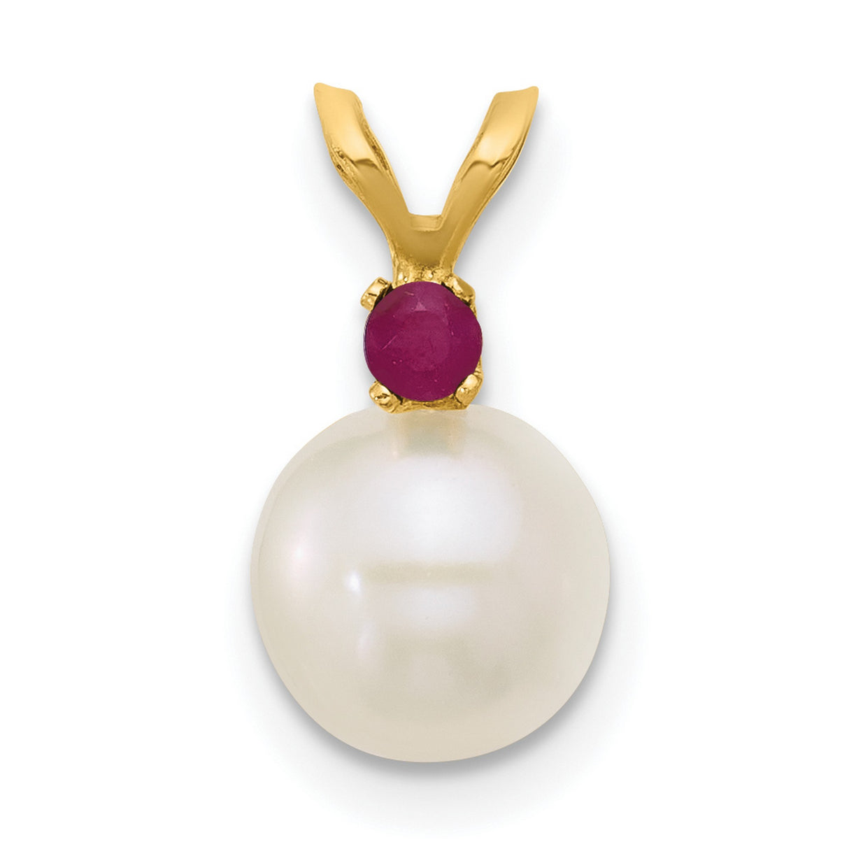 14k Yellow Gold Pendant with Ruby and Pearl Accents, Elegant Feminine Jewelry for Women