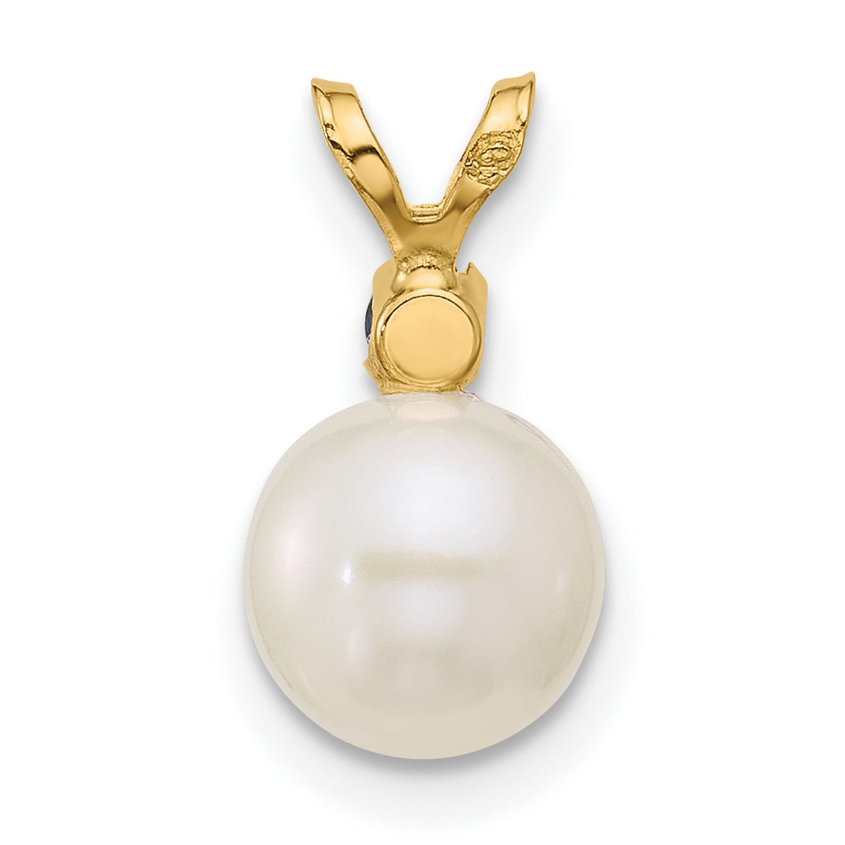 14k Yellow Gold Pendant with White Pearl and Blue Sapphire, Classic Charm for Women