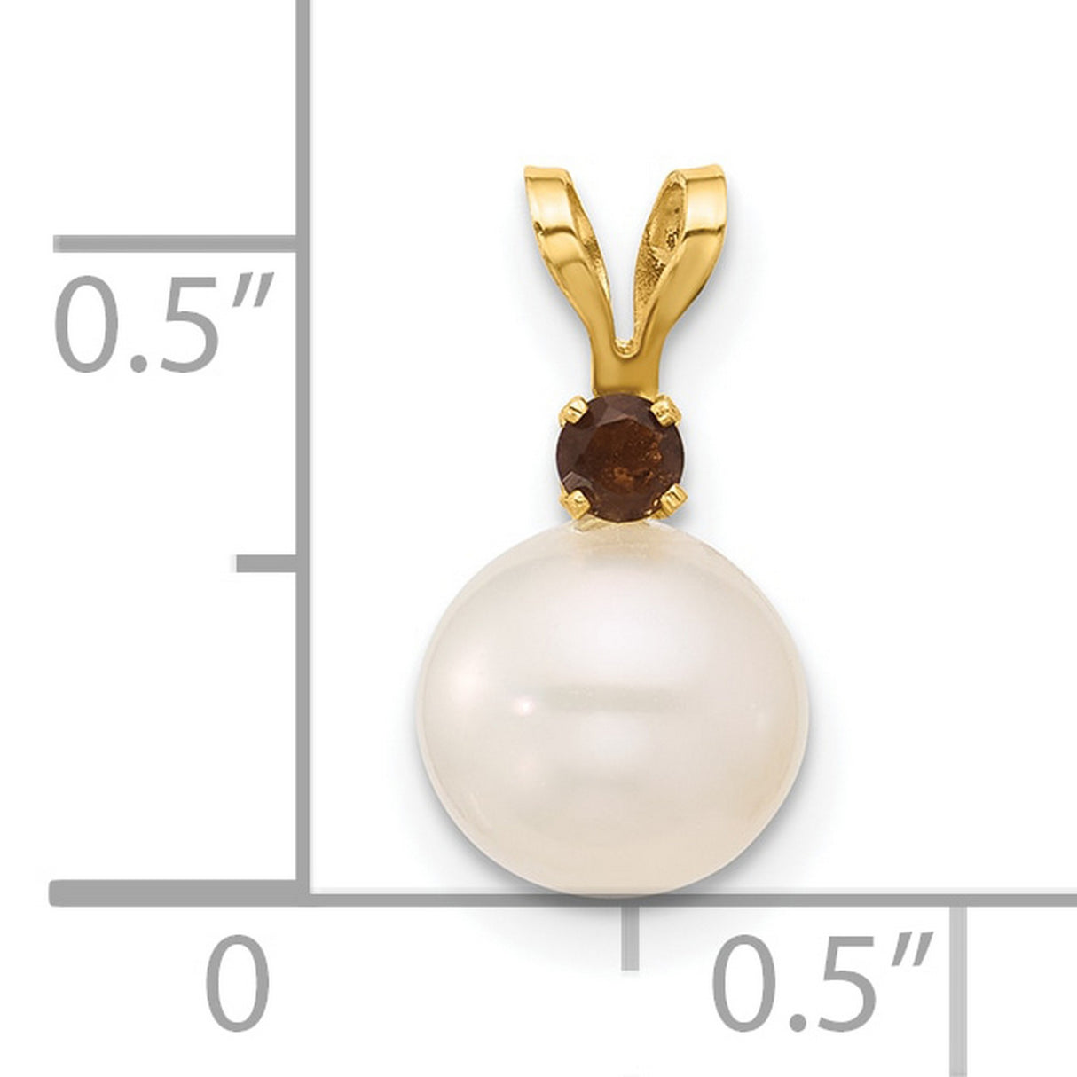 14k Yellow Gold Pendant with White Cultured Pearl and Smoky Quartz Accent