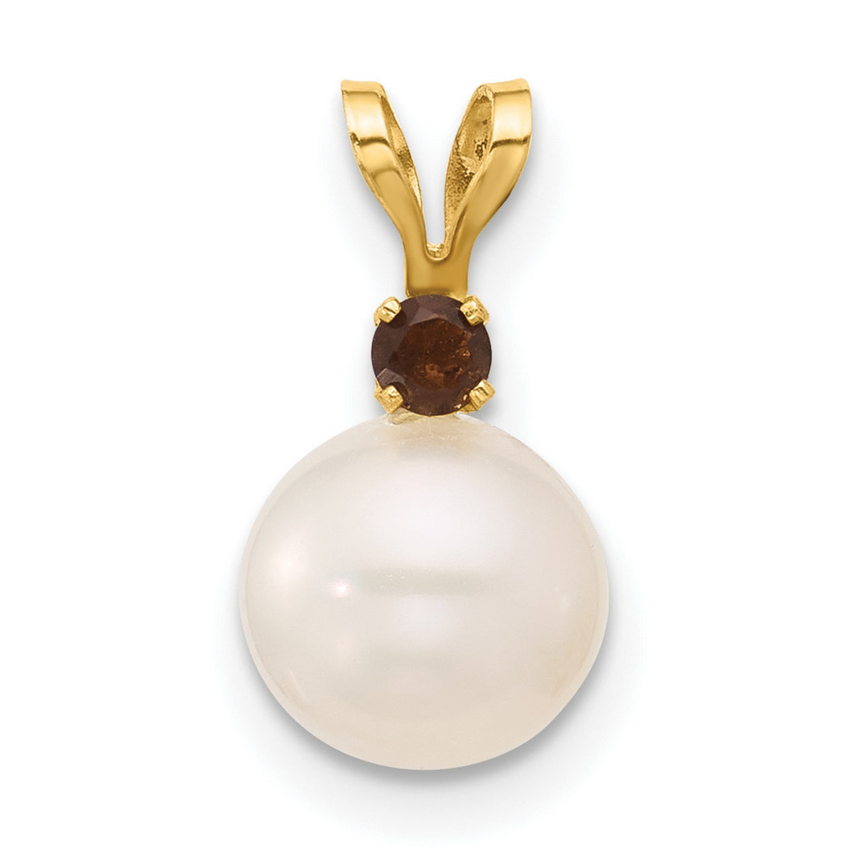 14k Yellow Gold Pendant with White Cultured Pearl and Smoky Quartz Accent