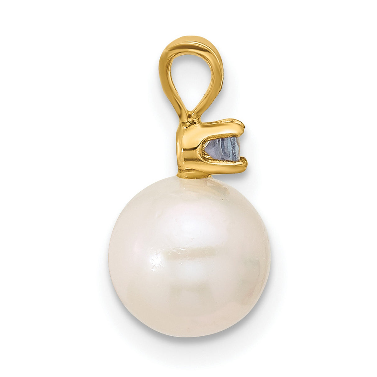 14k Yellow Gold Pendant with White Cultured Pearl and Tanzanite Accent, Bridal Jewelry Charm