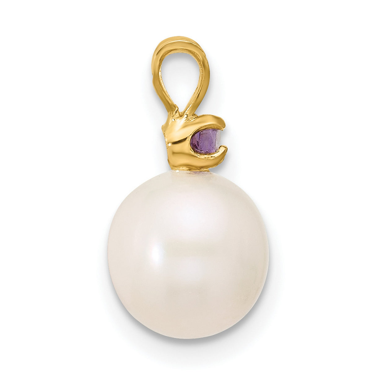 14k Yellow Gold Pendant with White Cultured Pearl and Oval Amethyst Accent