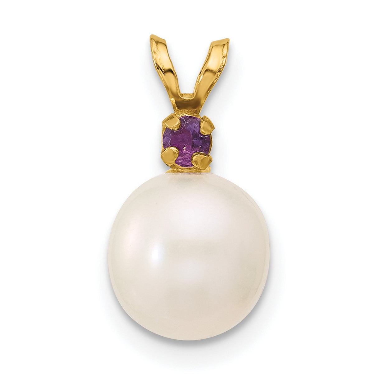 14k Yellow Gold Pendant with White Cultured Pearl and Oval Amethyst Accent