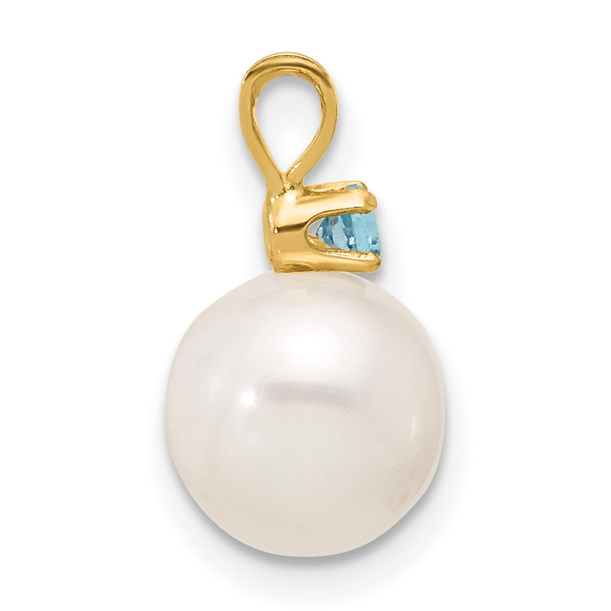 14k Yellow Gold Pendant with Swiss Blue Topaz and White Cultured Pearl, Classic Bridal Jewelry