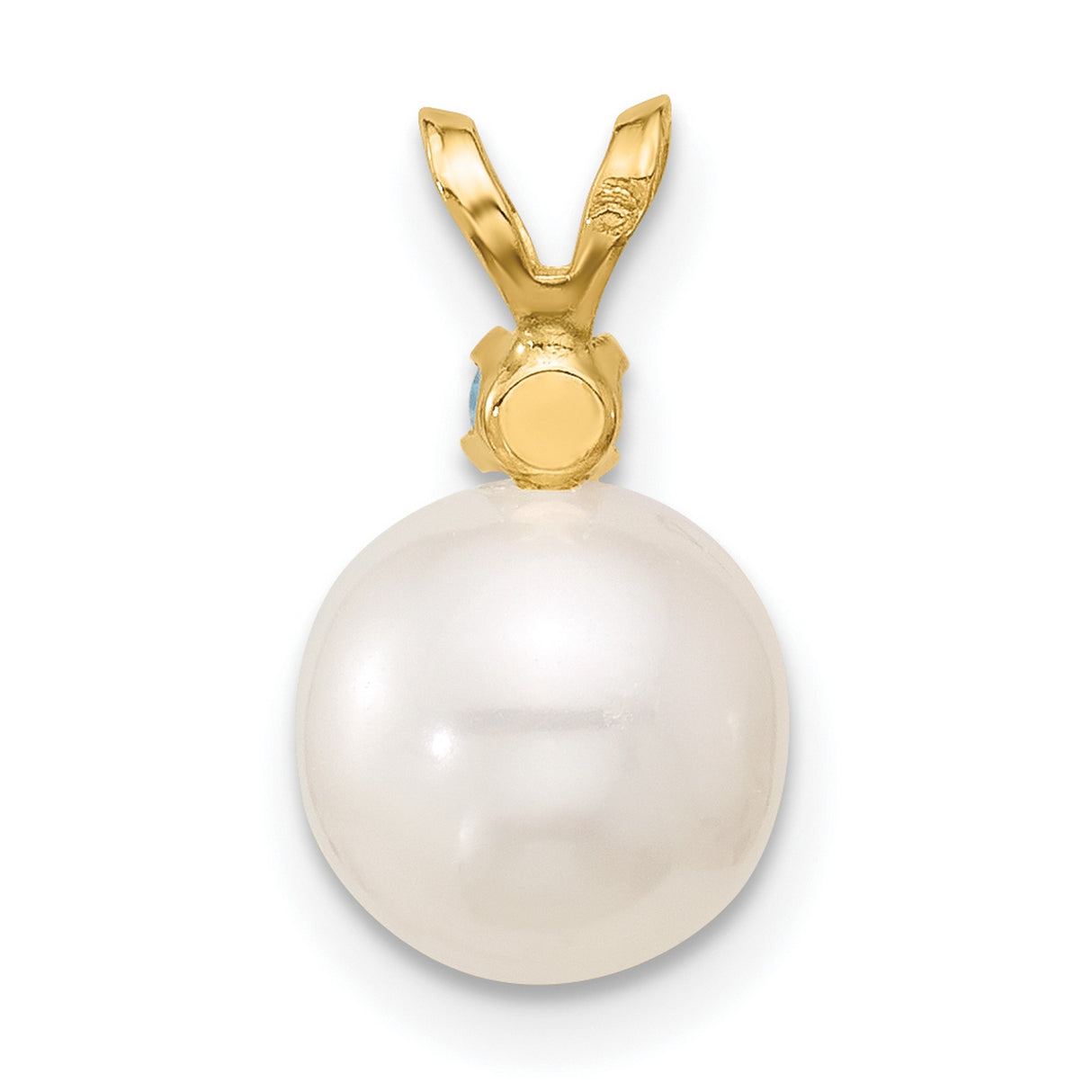 14k Yellow Gold Pendant with Swiss Blue Topaz and White Cultured Pearl, Classic Bridal Jewelry