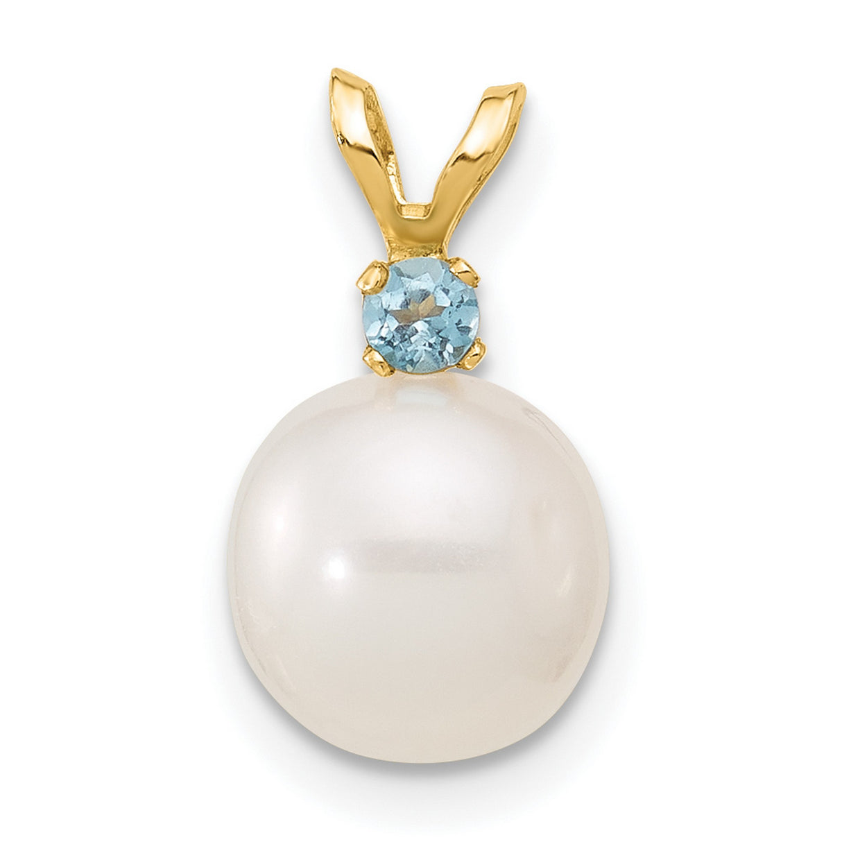 14k Yellow Gold Pendant with Swiss Blue Topaz and White Cultured Pearl, Classic Bridal Jewelry