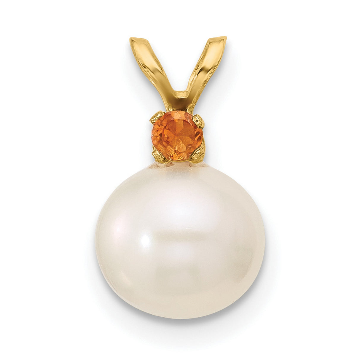 14k Yellow Gold Pendant with Citrine and Freshwater Pearl, Classic Feminine Design