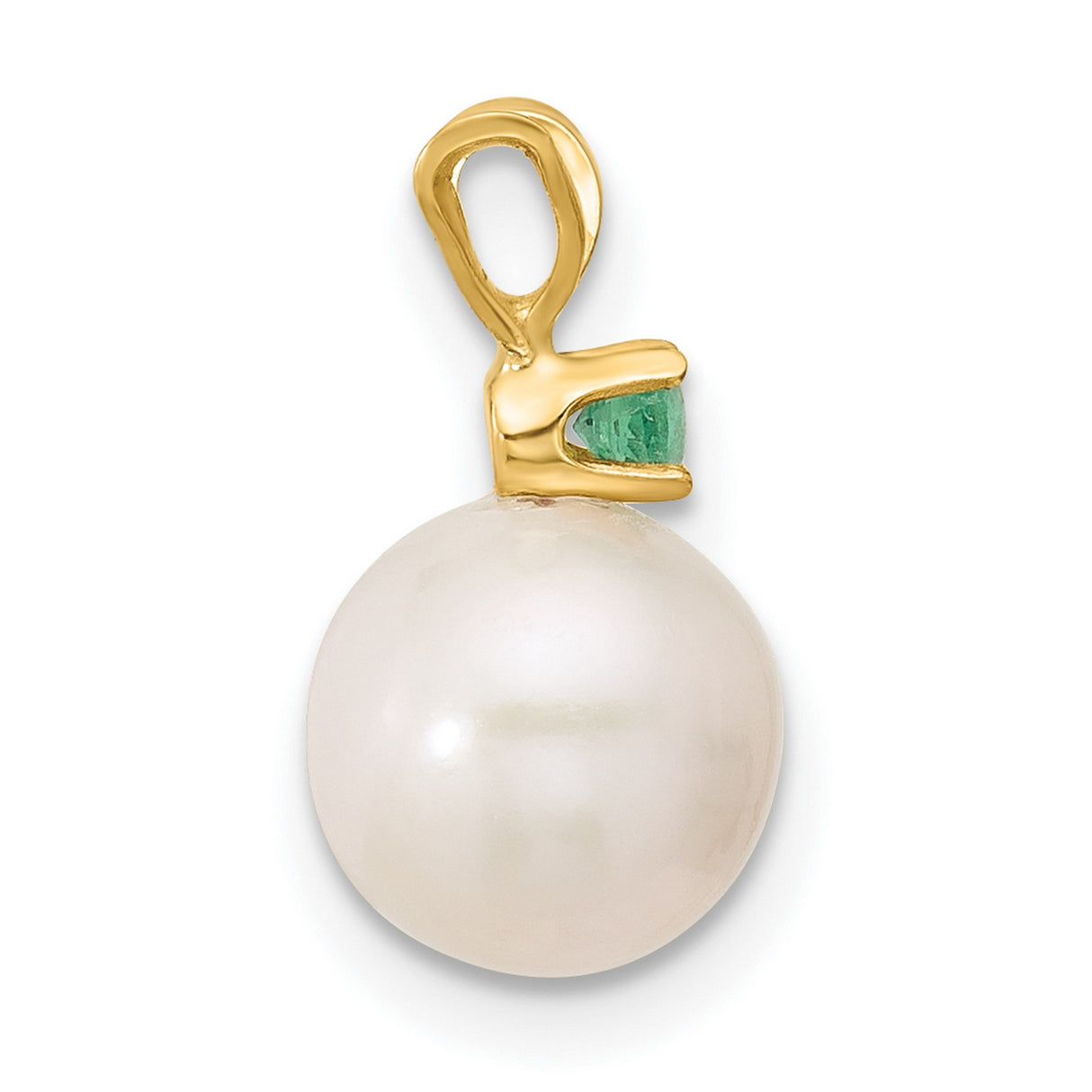 14k Yellow Gold Pendant with White Cultured Pearl and Green Emerald Accent