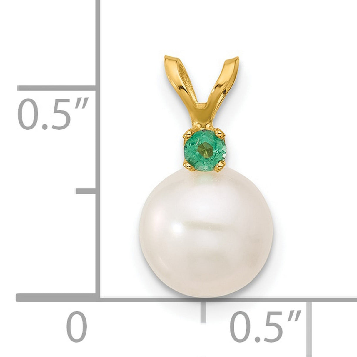 14k Yellow Gold Pendant with White Cultured Pearl and Green Emerald Accent
