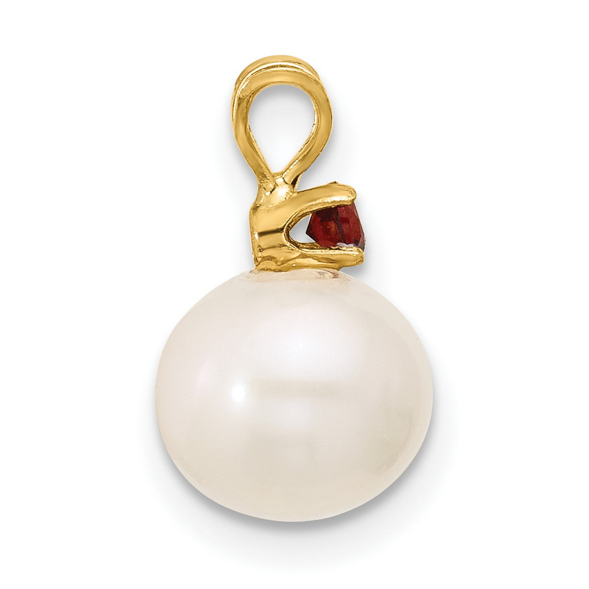 14k Yellow Gold Pendant with Garnet and Cultured White Pearl, Classic Formal Jewelry for Women