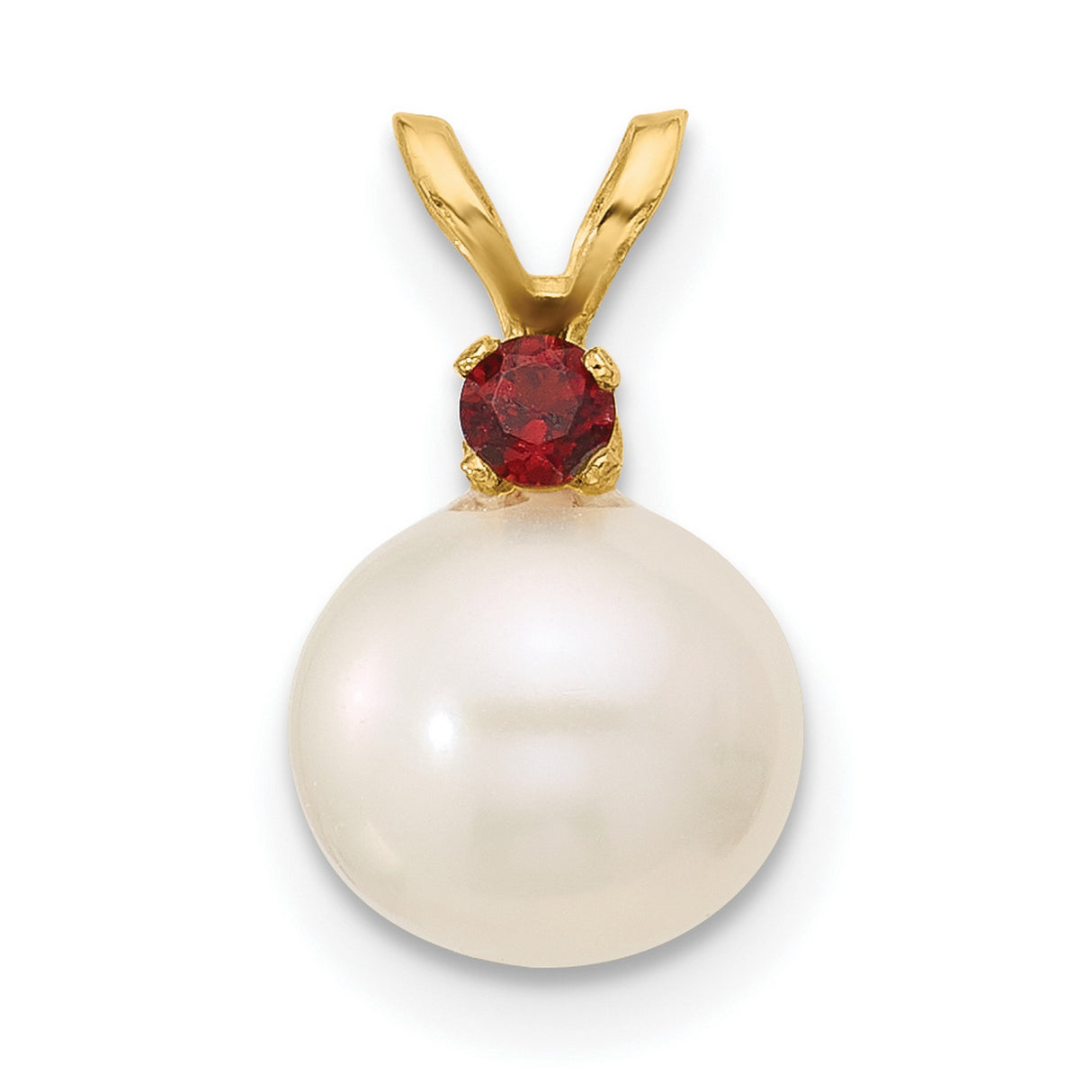 14k Yellow Gold Pendant with Garnet and Cultured White Pearl, Classic Formal Jewelry for Women