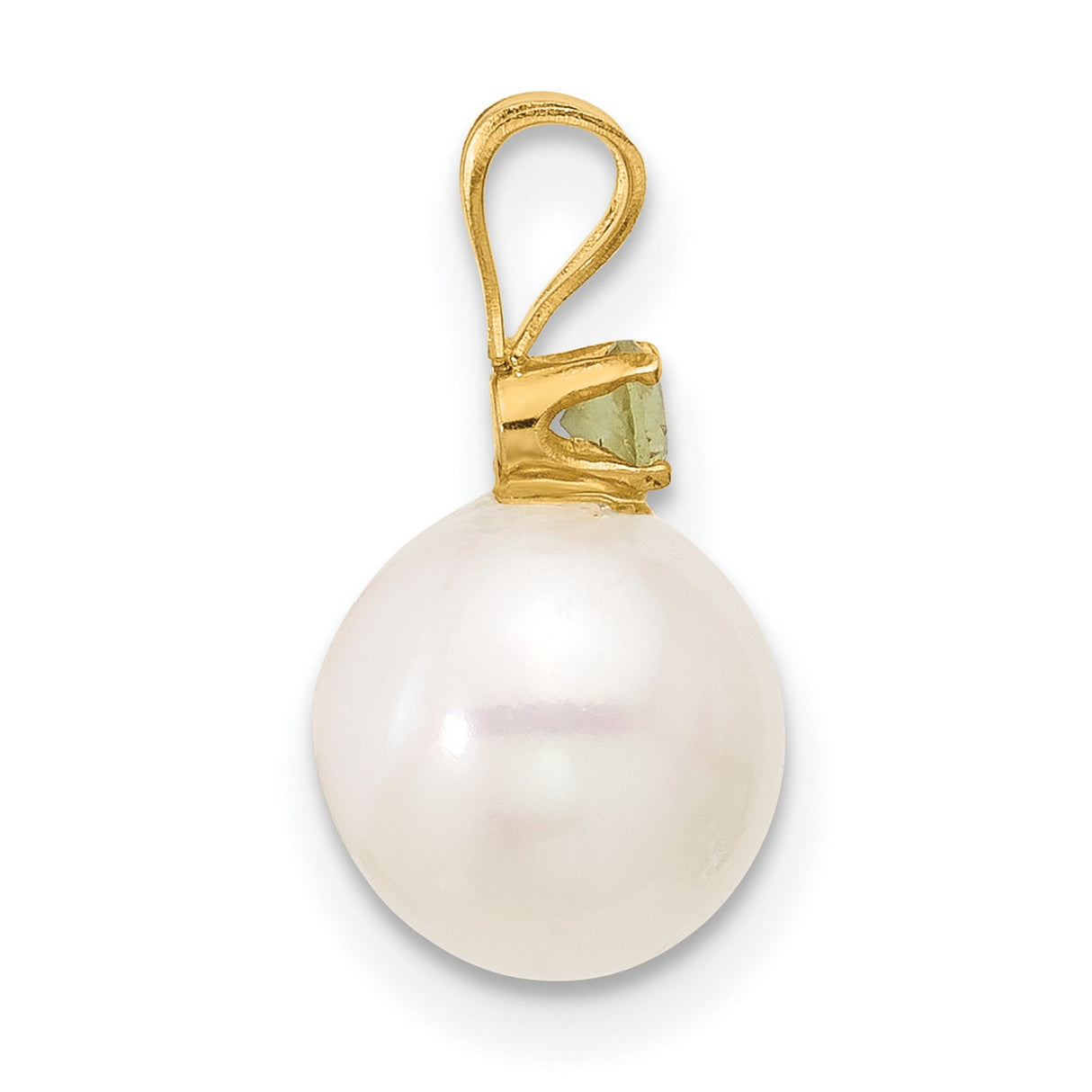 14k Yellow Gold Pendant with Peridot and White Pearl, Elegant Drop Design for Women