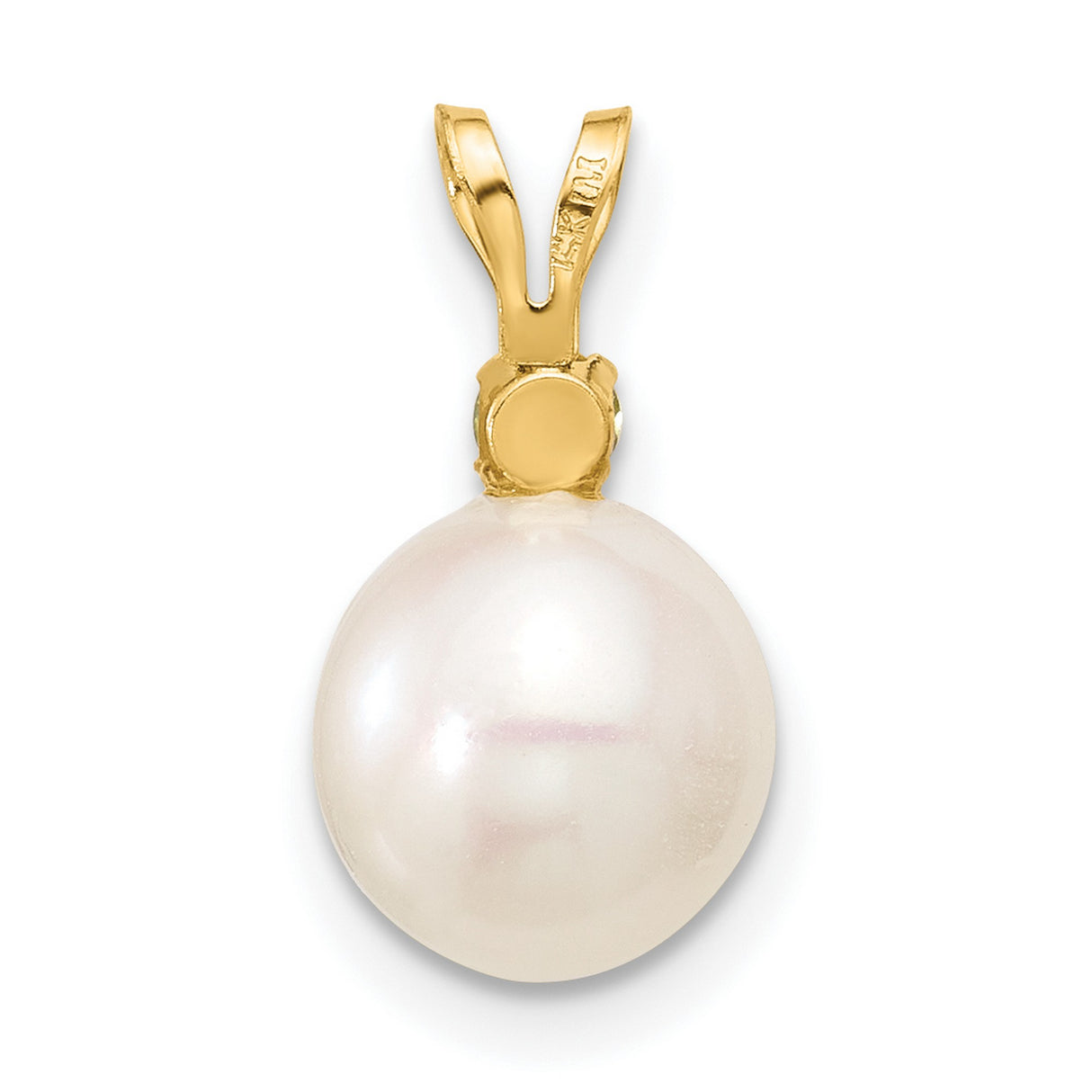 14k Yellow Gold Pendant with Peridot and White Pearl, Elegant Drop Design for Women