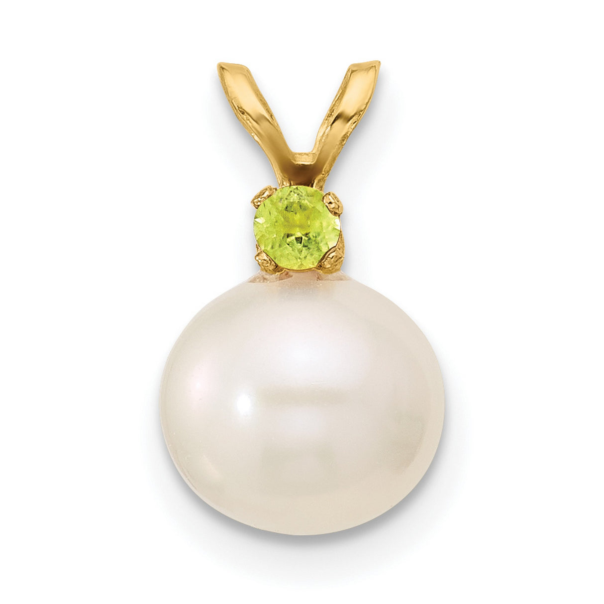 14k Yellow Gold Pendant with Peridot and White Pearl, Elegant Drop Design for Women