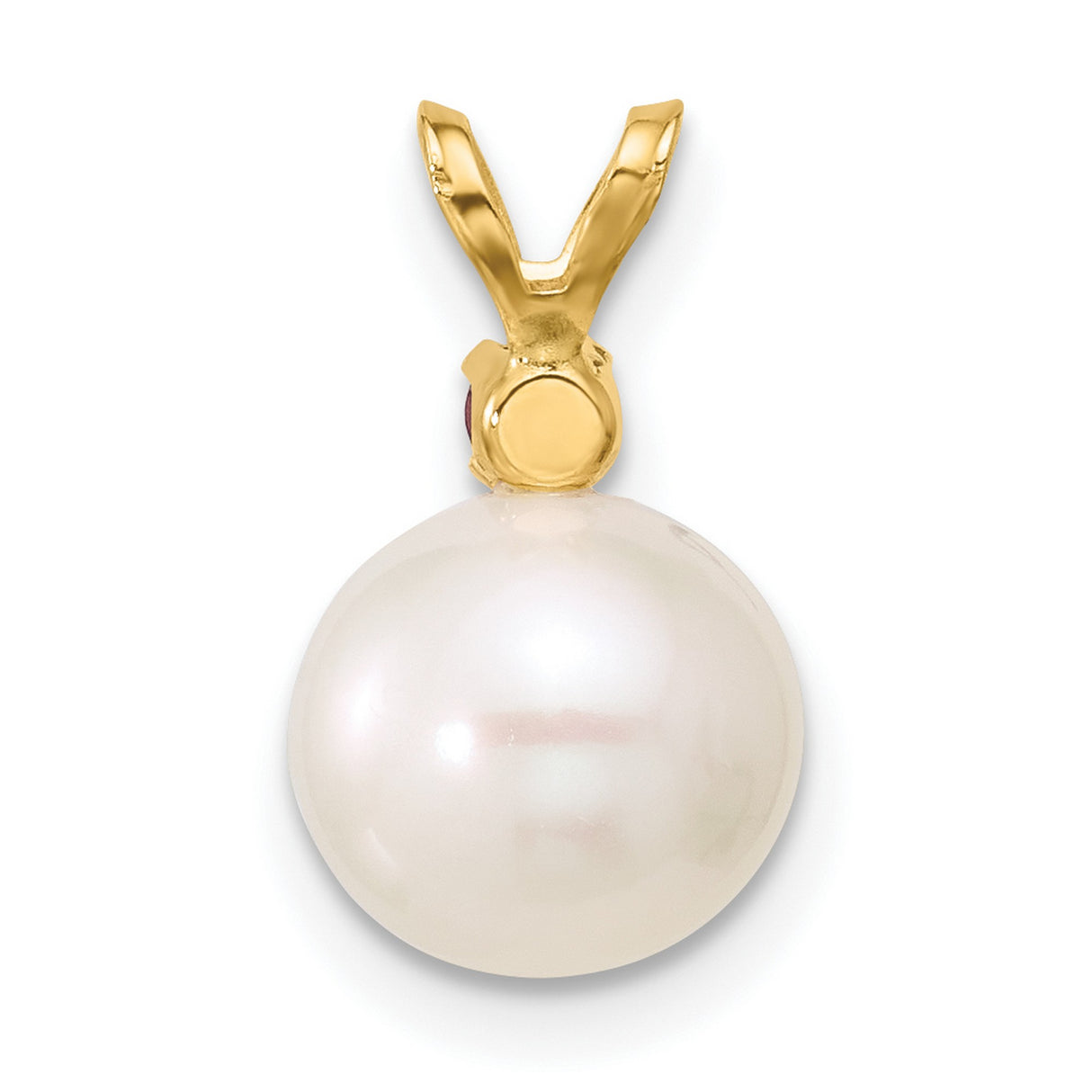 14k Yellow Gold Pendant with White Cultured Pearl and Pink Gemstone Accent