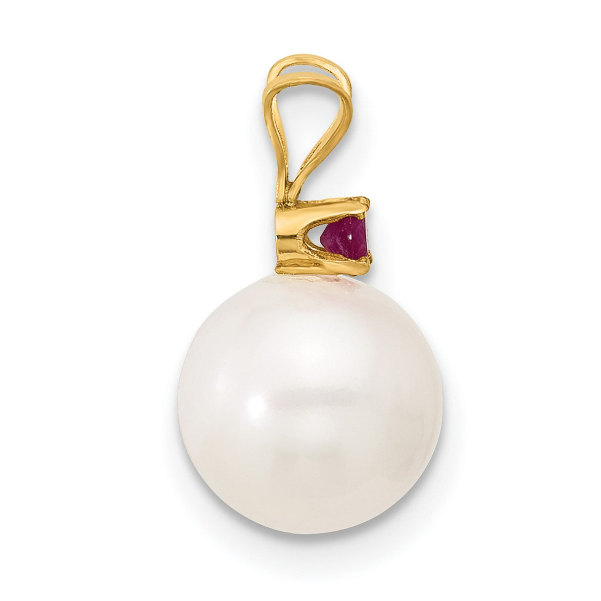 14k Yellow Gold Pendant with Pearl and Ruby Gemstones, Timeless Elegant Style for Women