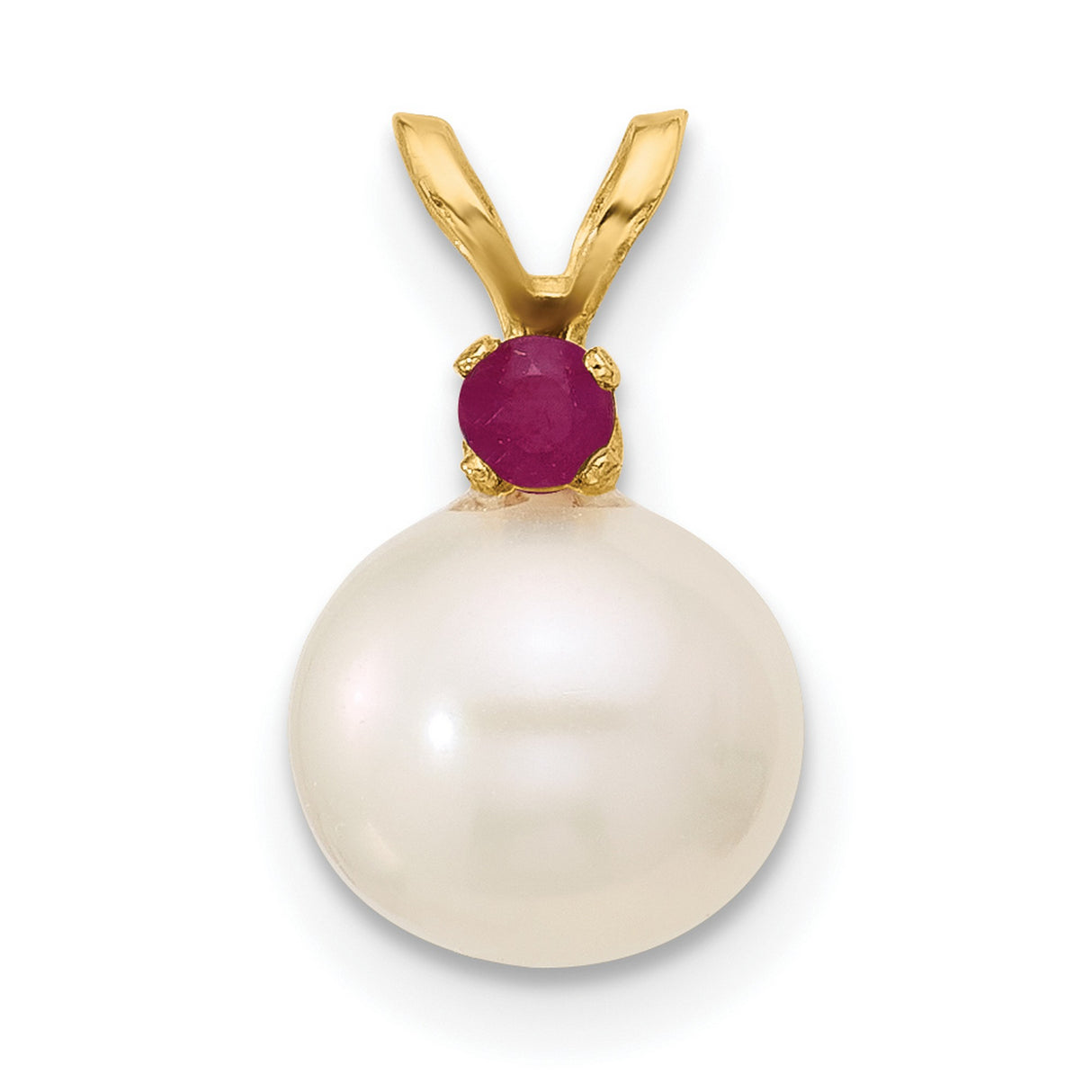 14k Yellow Gold Pendant with Pearl and Ruby Gemstones, Timeless Elegant Style for Women