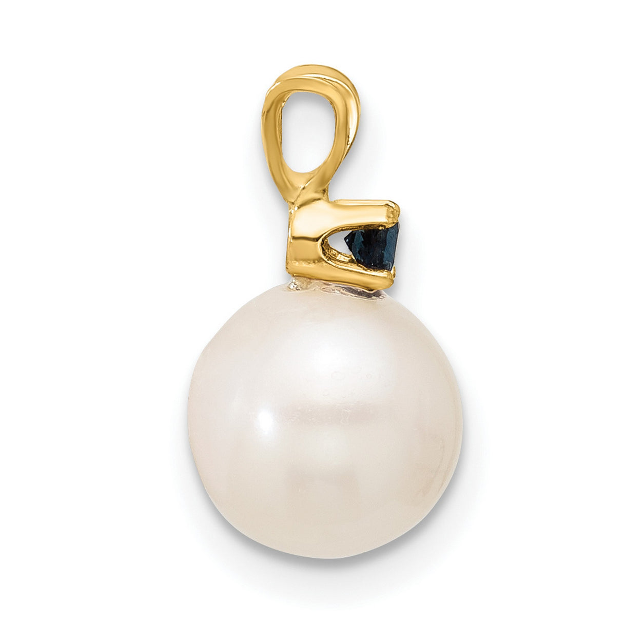 14k Yellow Gold Pendant with White Freshwater Pearl and Blue Sapphire, Minimalist Design