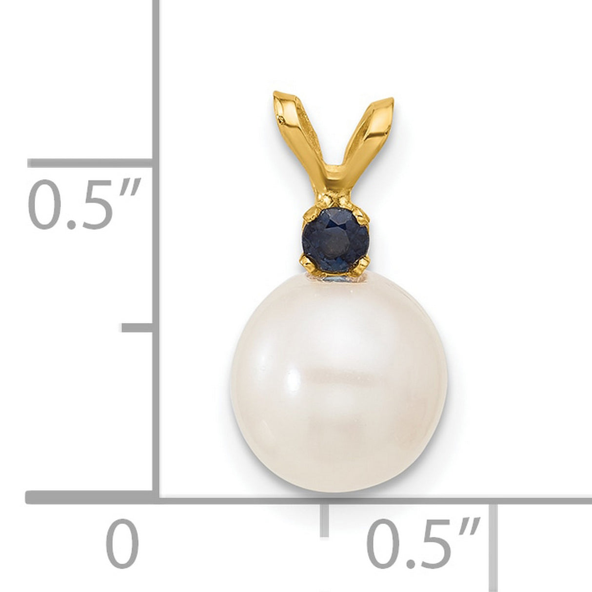 14k Yellow Gold Pendant with White Freshwater Pearl and Blue Sapphire, Minimalist Design