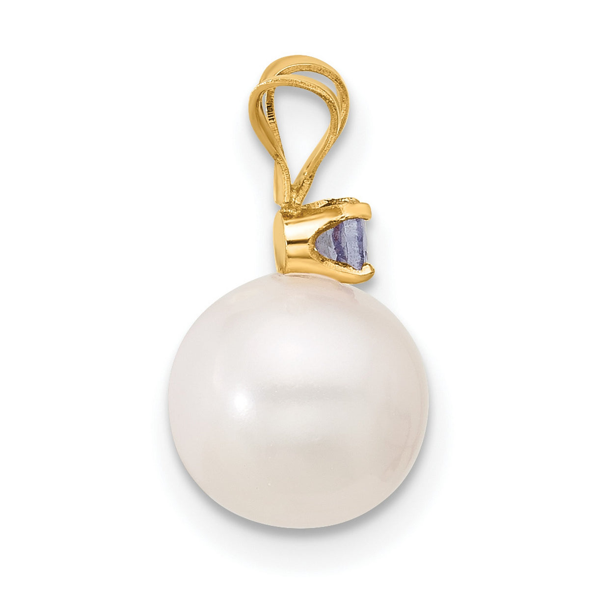 14k Yellow Gold Pendant with Tanzanite and White Cultured Pearl, Classic Formal Charm for Women