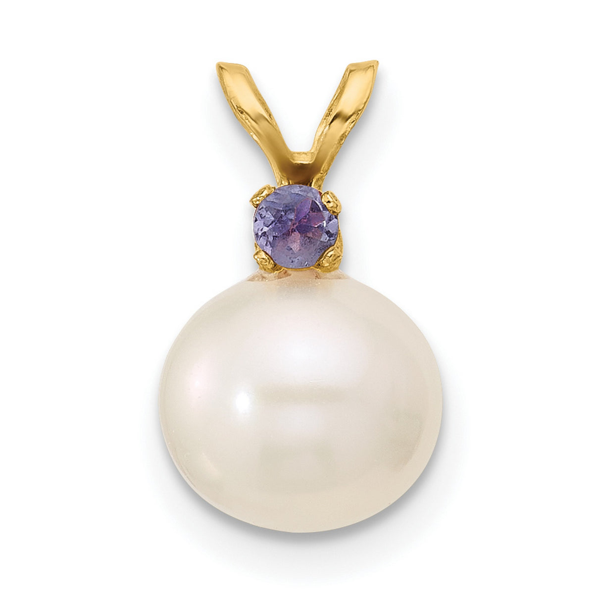 14k Yellow Gold Pendant with Tanzanite and White Cultured Pearl, Classic Formal Charm for Women