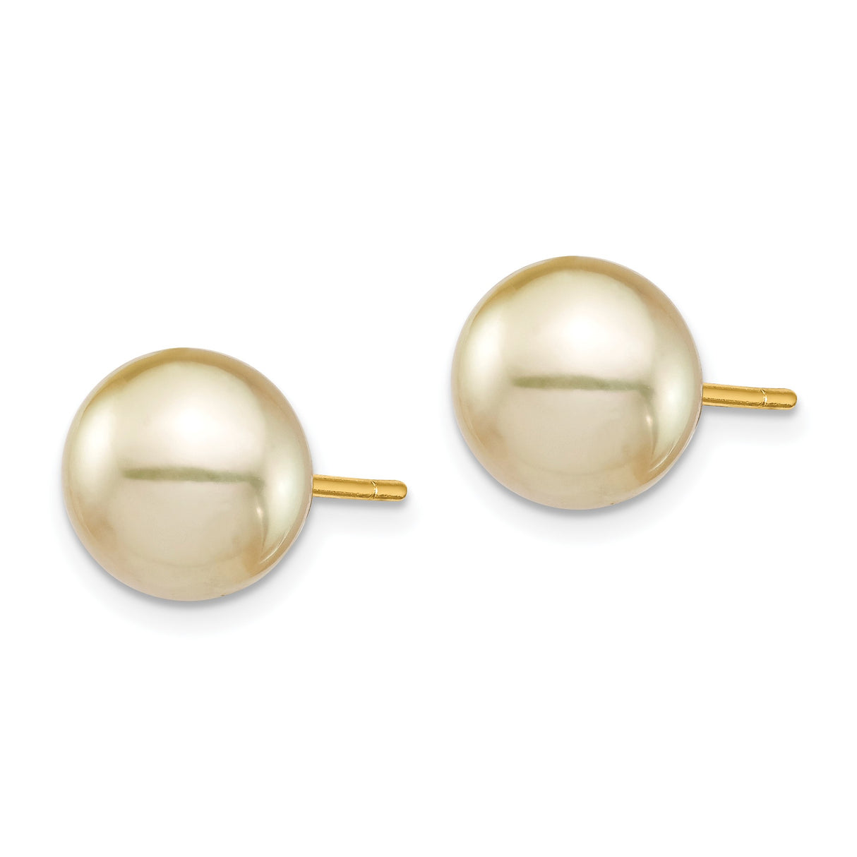 14k Yellow Gold Stud Earrings with Cultured South Sea Golden Pearls, Classic Design for Women