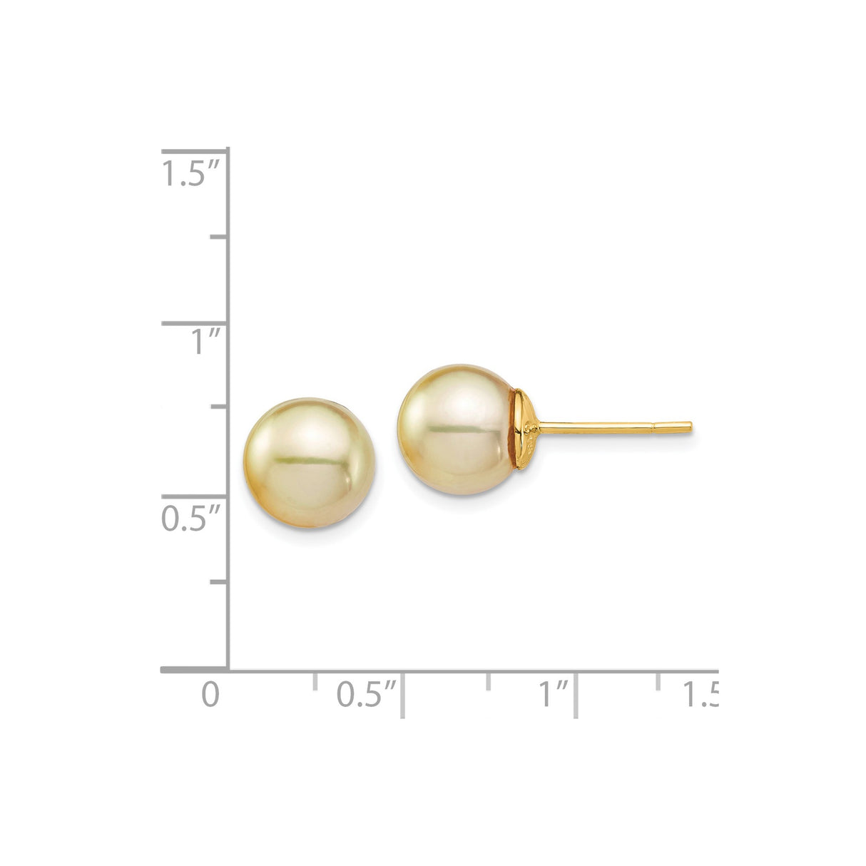 14k Yellow Gold Stud Earrings with Cultured South Sea Golden Pearls, Classic Design for Women