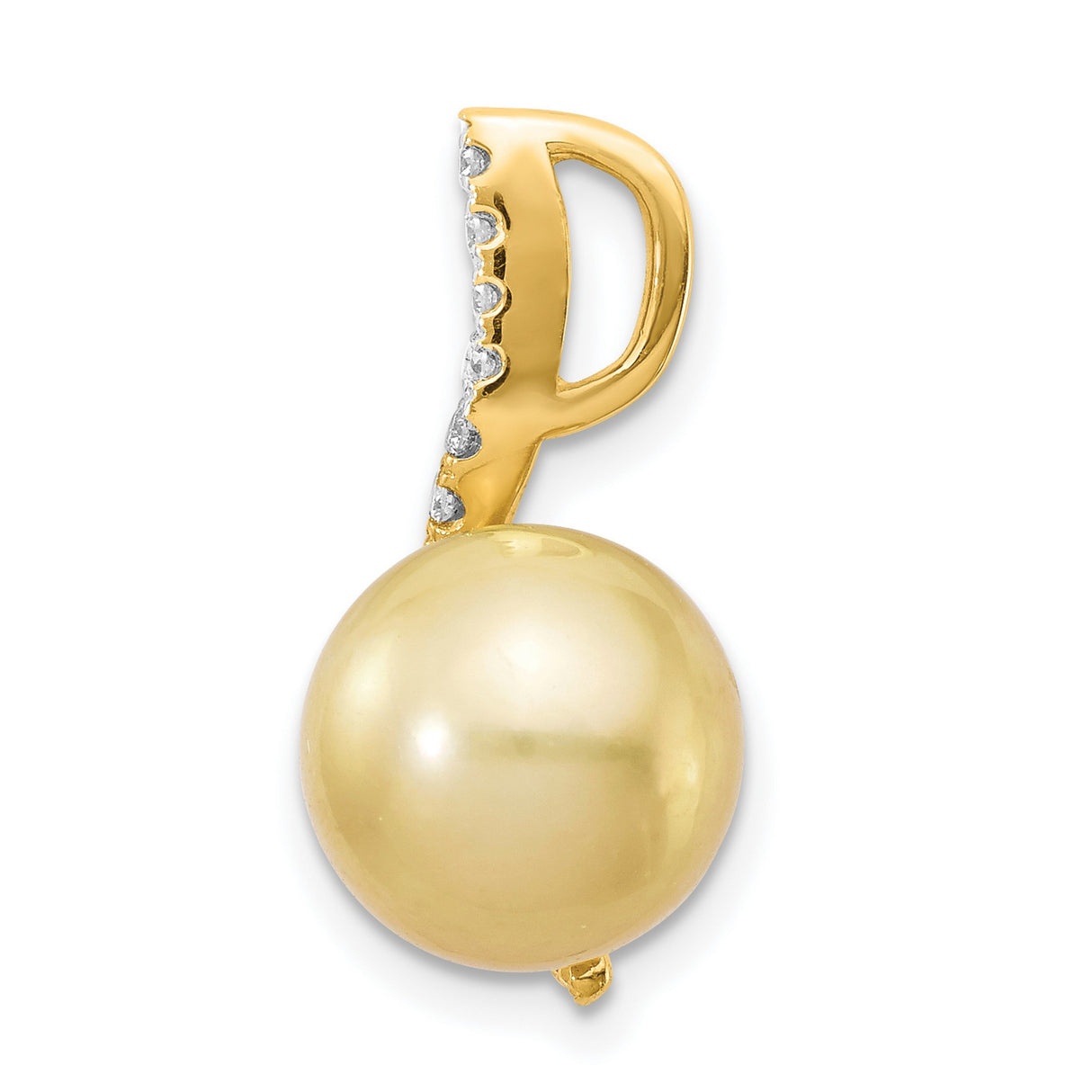 14k Yellow Gold Pendant with Golden South Sea Pearl and Diamond Accent