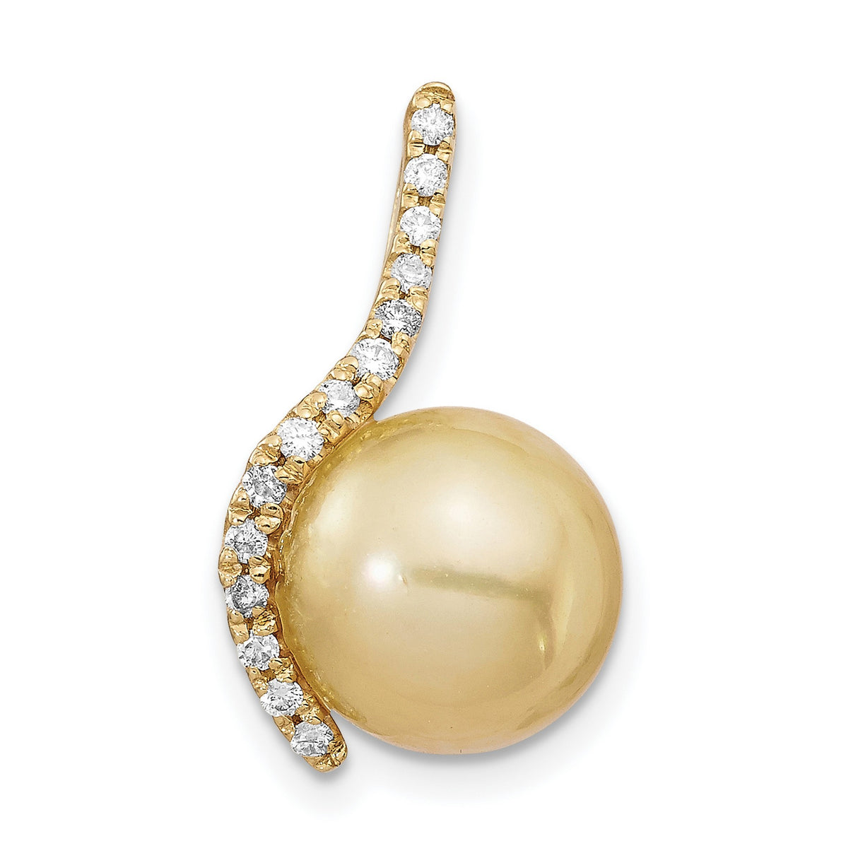 14k Yellow Gold Pendant with Golden South Sea Pearl and Diamond Accent