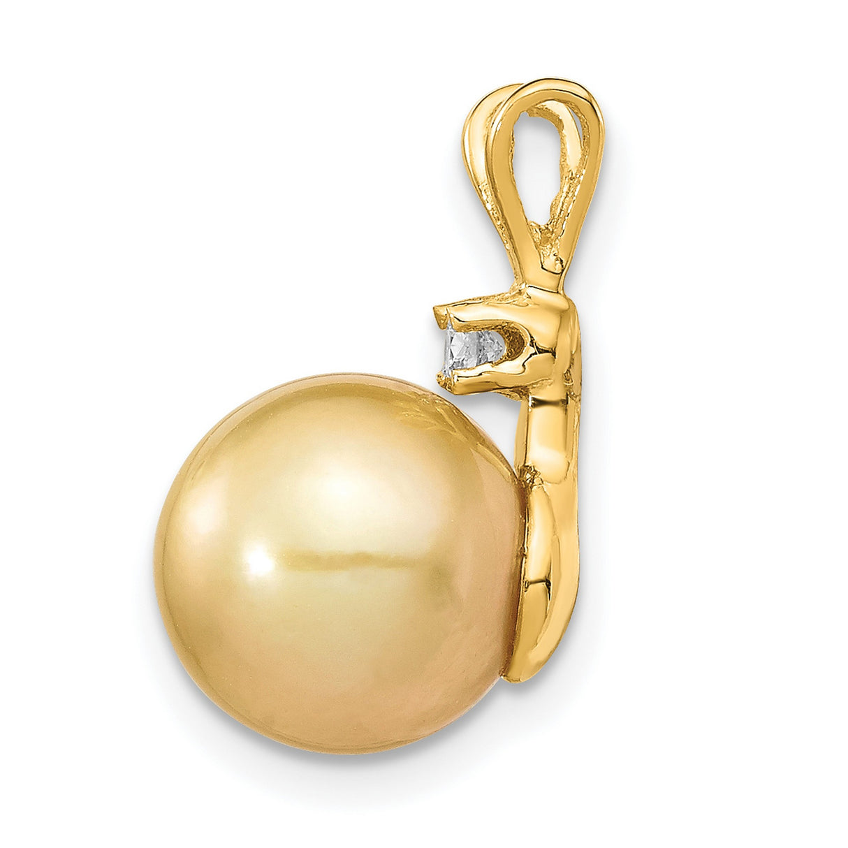 14k Yellow Gold Pendant with Golden South Sea Pearl and Diamond Accent, Elegant Charm for Women