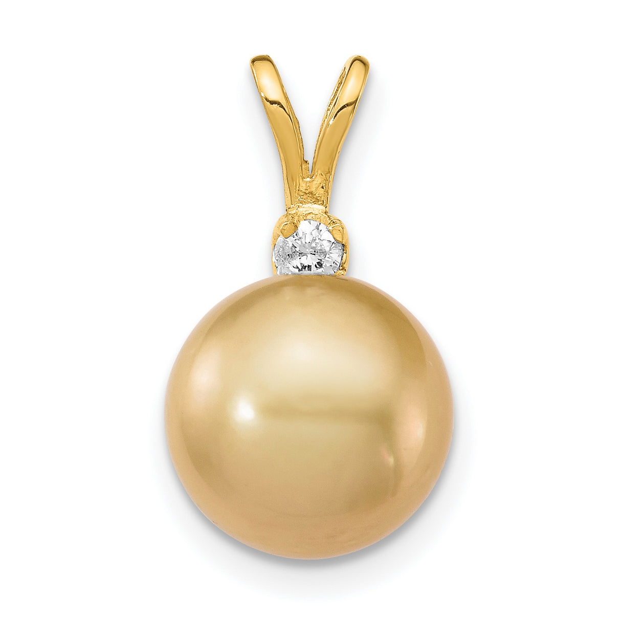 14k Yellow Gold Pendant with Golden South Sea Pearl and Diamond Accent, Elegant Charm for Women