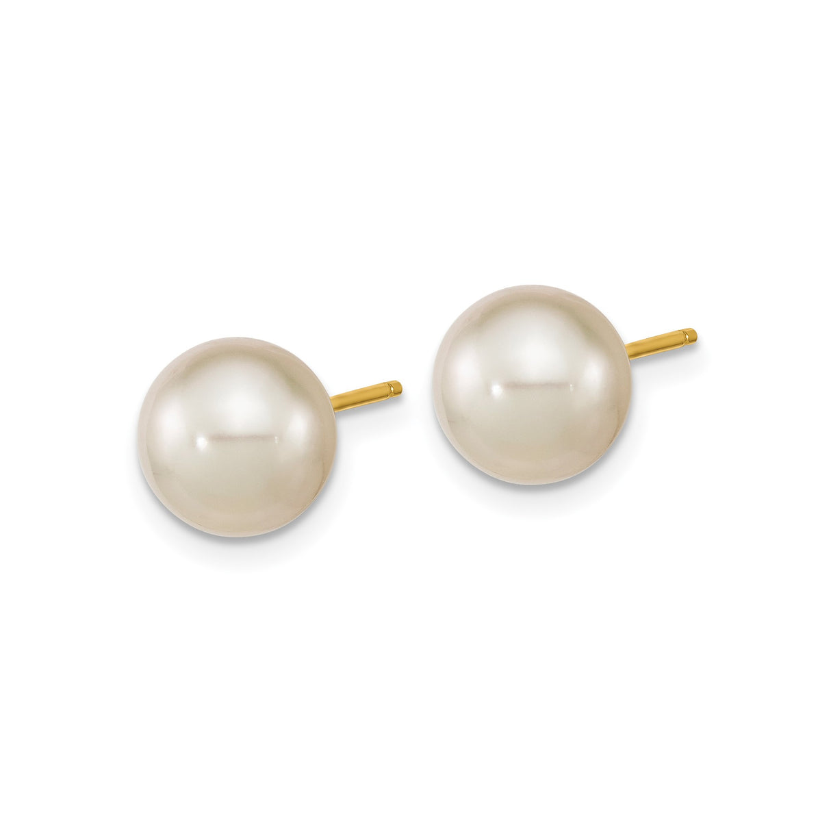 14k Yellow Gold Pearl Stud Earrings with White Cultured Pearls, Classic Minimalist Style