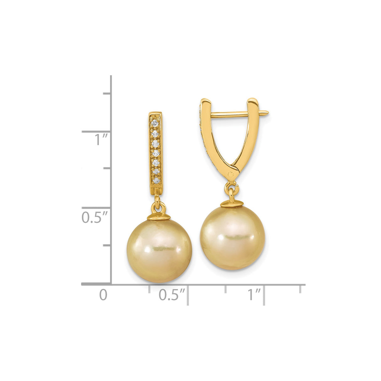 14k Yellow Gold Dangle Earrings with Golden South Sea Pearls and Diamond Huggie Hoops