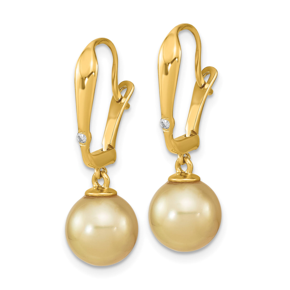 14k Yellow Gold Dangle Earrings with Golden South Sea Pearls and Diamond Accents