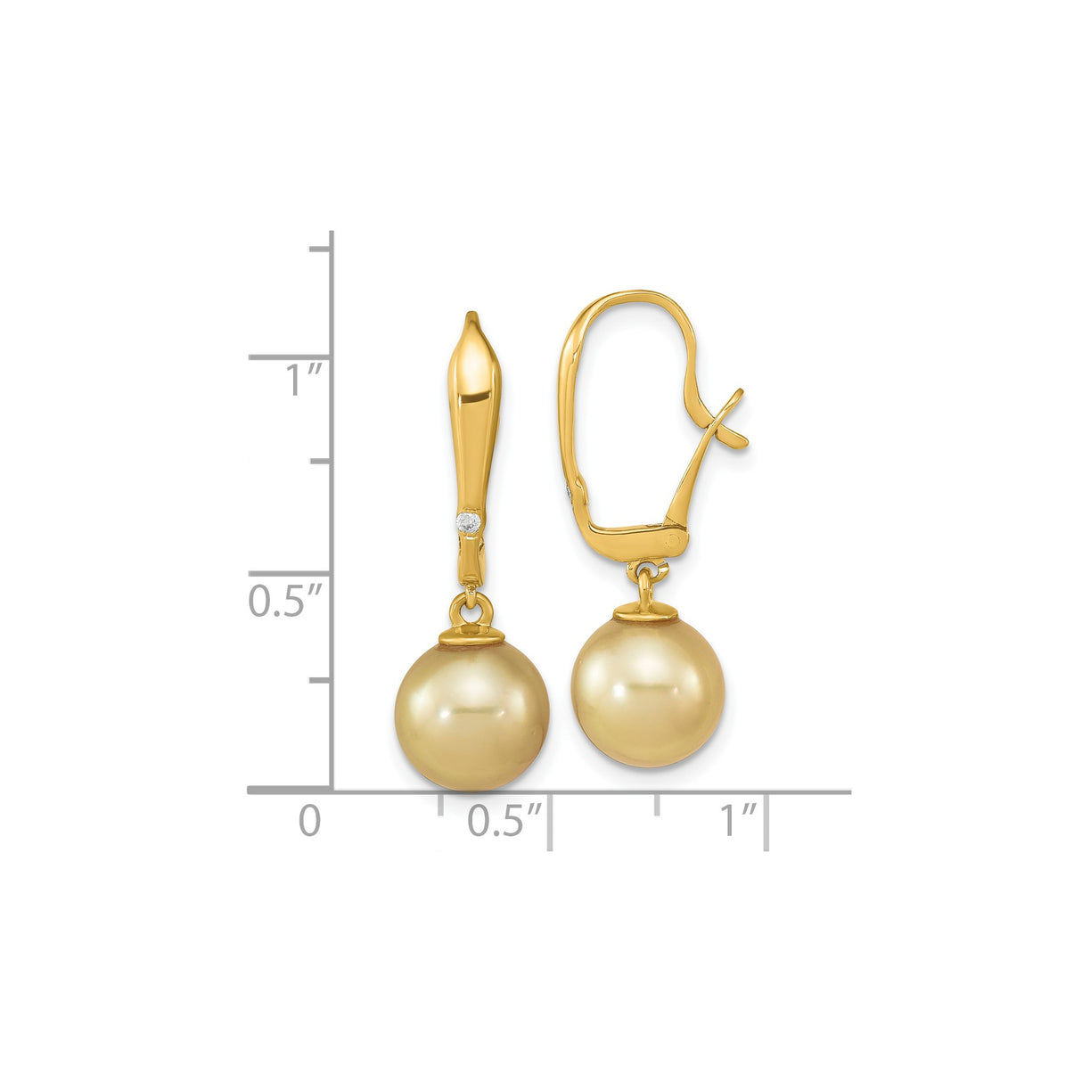 14k Yellow Gold Dangle Earrings with Golden South Sea Pearls and Diamond Accents