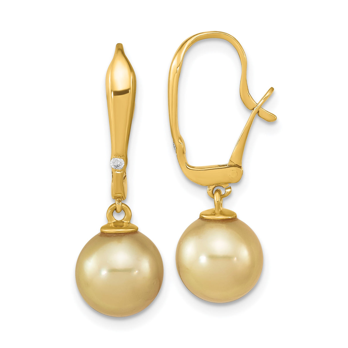 14k Yellow Gold Dangle Earrings with Golden South Sea Pearls and Diamond Accents