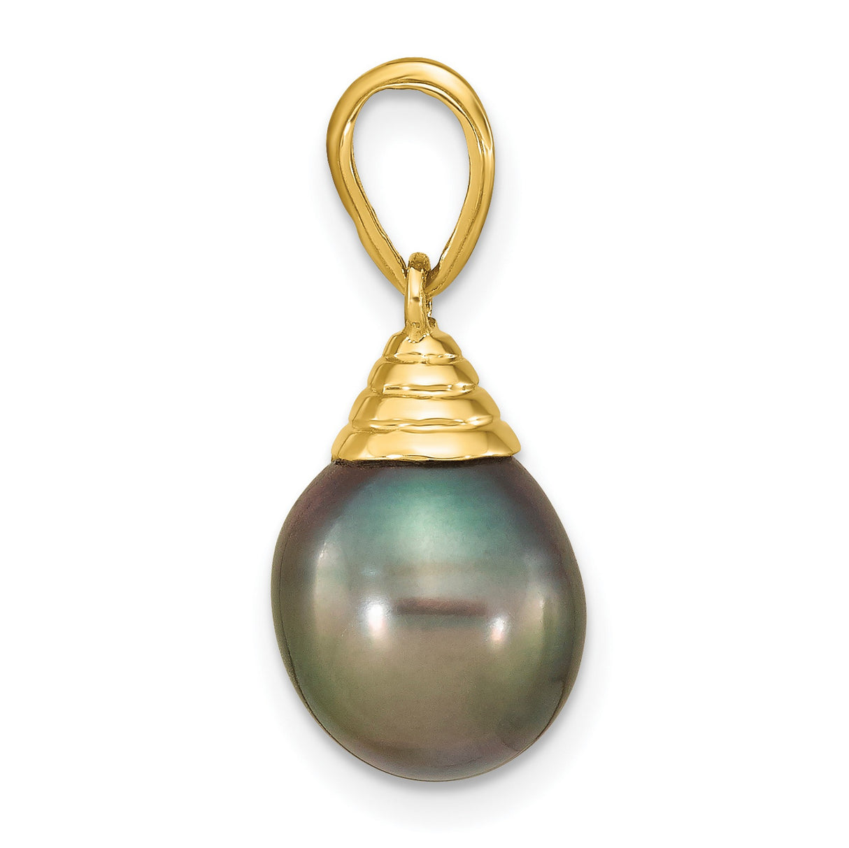 14k Yellow Gold Pendant with Black Tahitian Pearl Drop, Teardrop Design