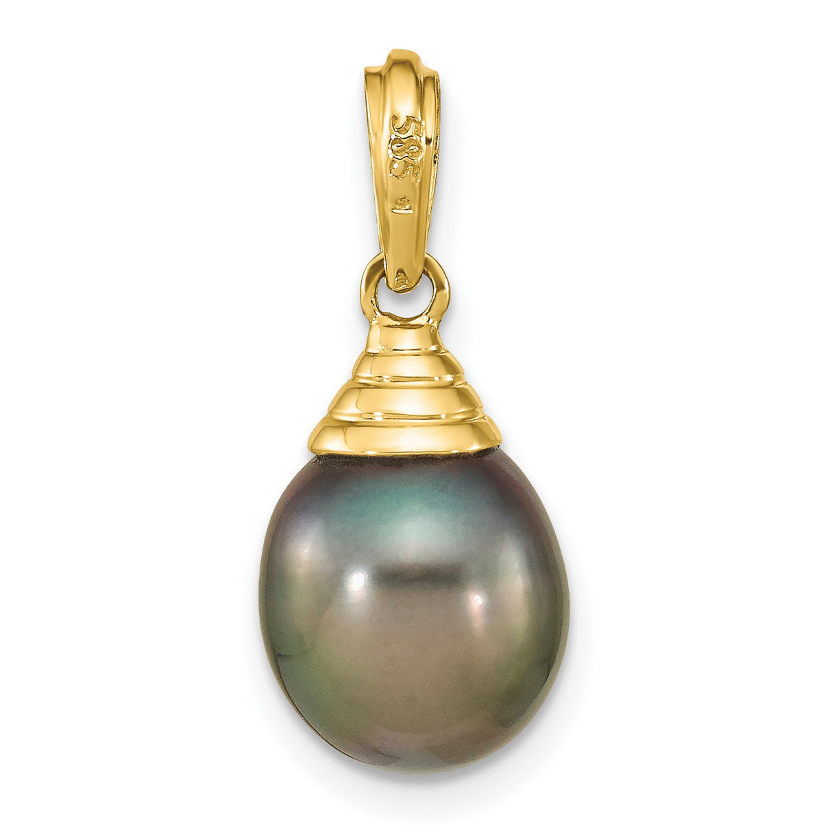 14k Yellow Gold Pendant with Black Tahitian Pearl Drop, Teardrop Design