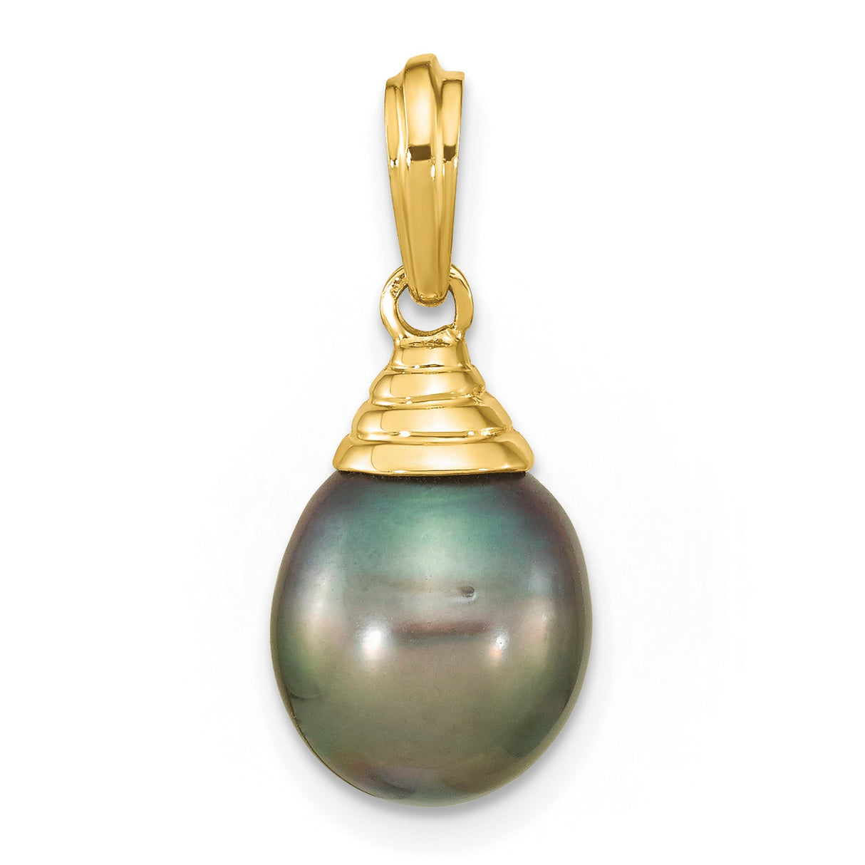 14k Yellow Gold Pendant with Black Tahitian Pearl Drop, Teardrop Design