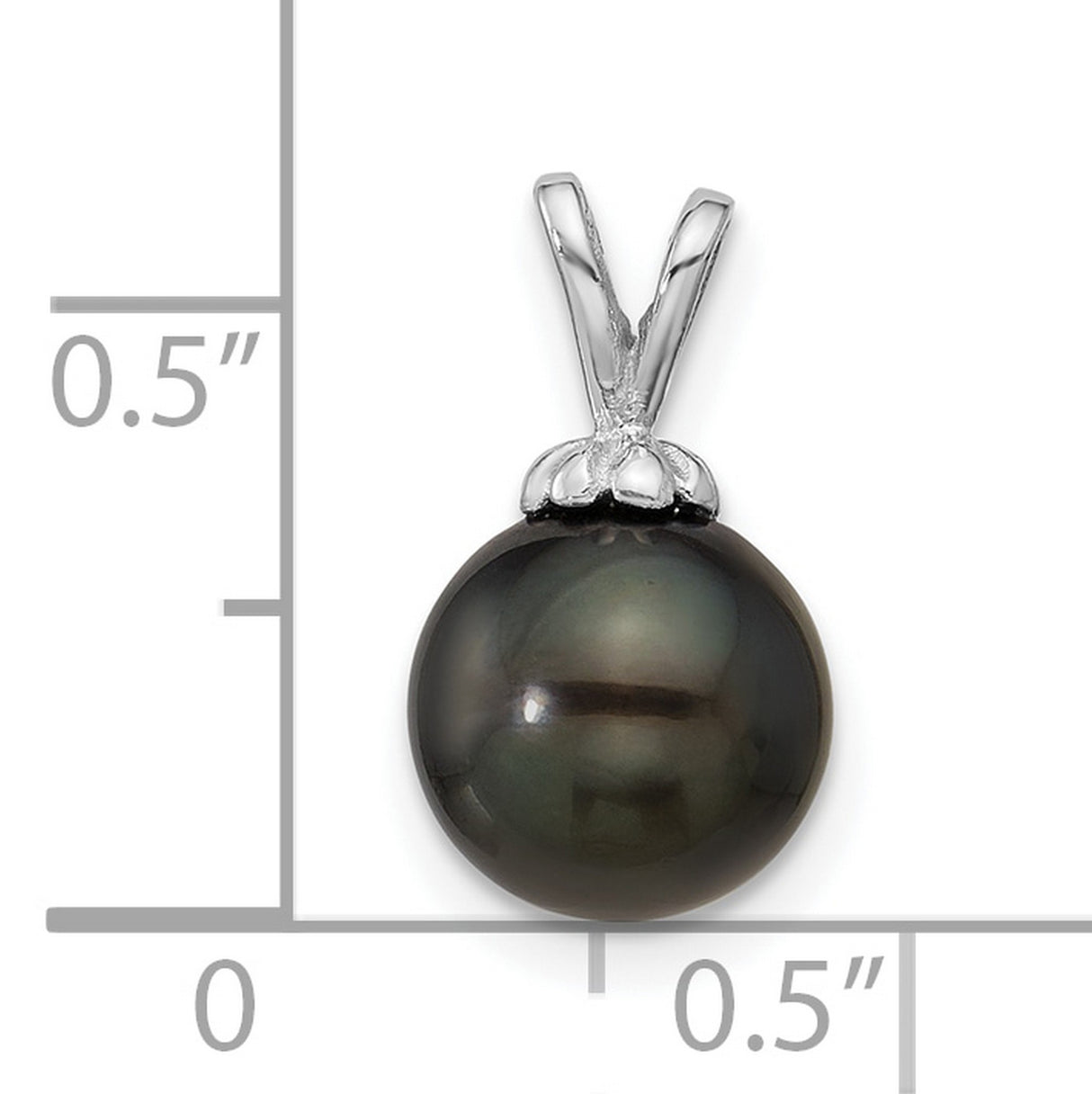 8-9mm Round Black Saltwater Tahitian Pearl Charm Pendant in Real 14k White Gold