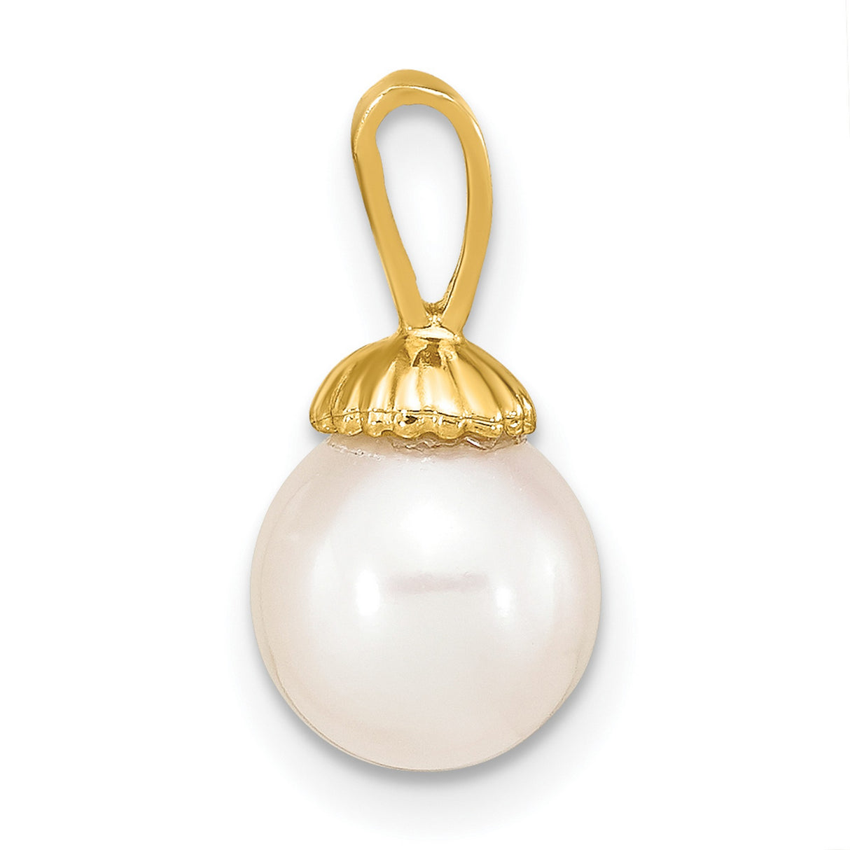 14k Yellow Gold Pendant with White Cultured Pearl, Shell Cap Detail, Classic Design