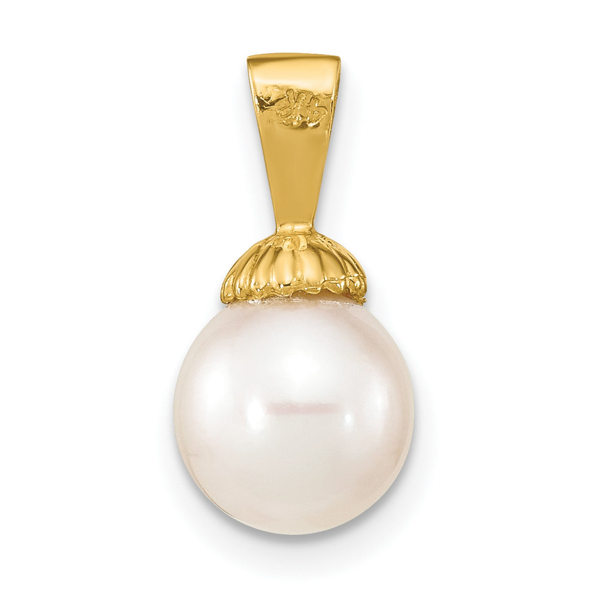 14k Yellow Gold Pendant with White Cultured Pearl, Shell Cap Detail, Classic Design