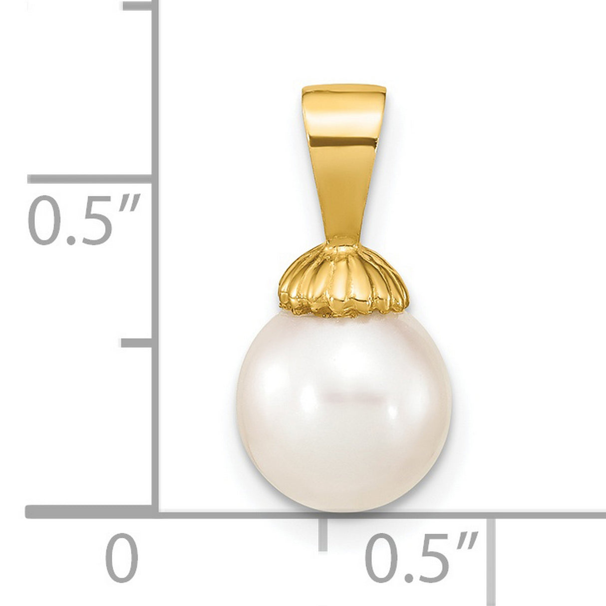 14k Yellow Gold Pendant with White Cultured Pearl, Shell Cap Detail, Classic Design