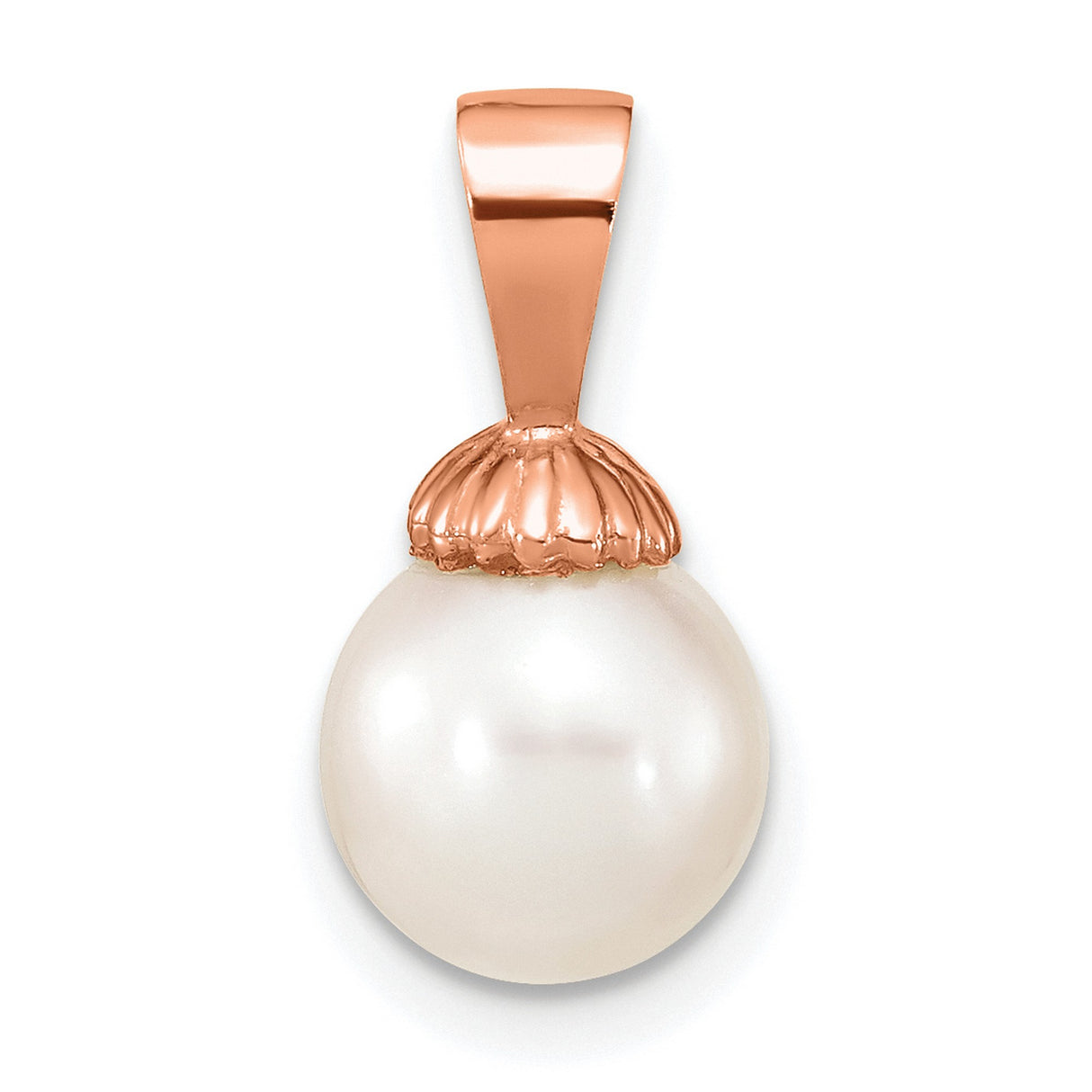 14k Rose Gold Pendant with White Cultured Pearl, Seashell-Inspired Cap Design