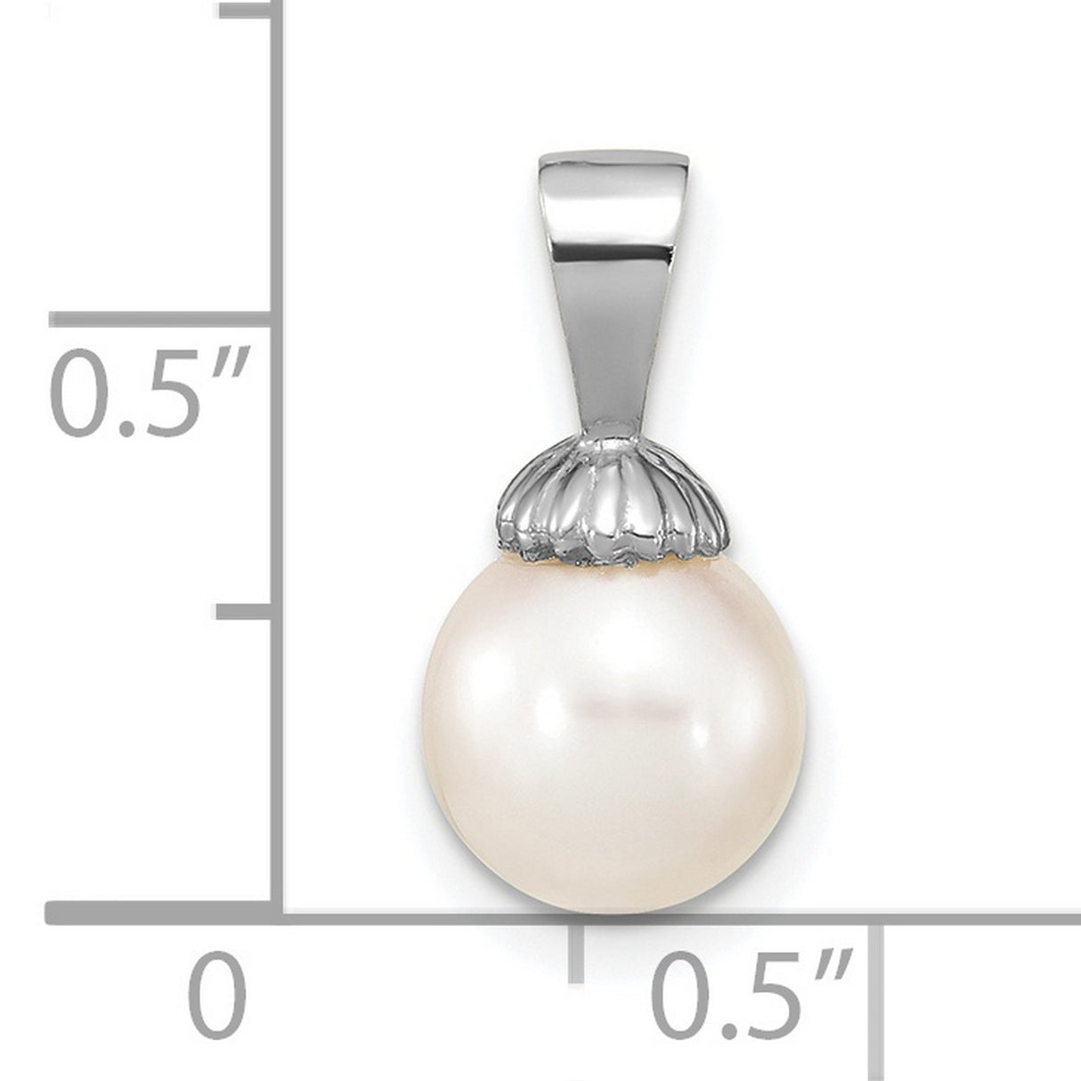 14k White Gold Pendant with Cultured Round Pearl, Scalloped Cap Design
