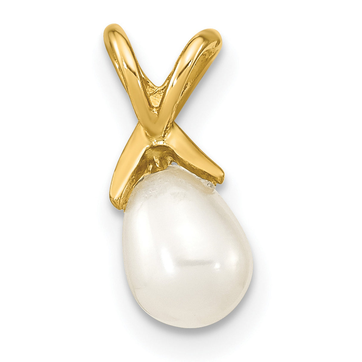 14k Yellow Gold Pendant with Teardrop Pearl, Modern Crisscross Design for Women