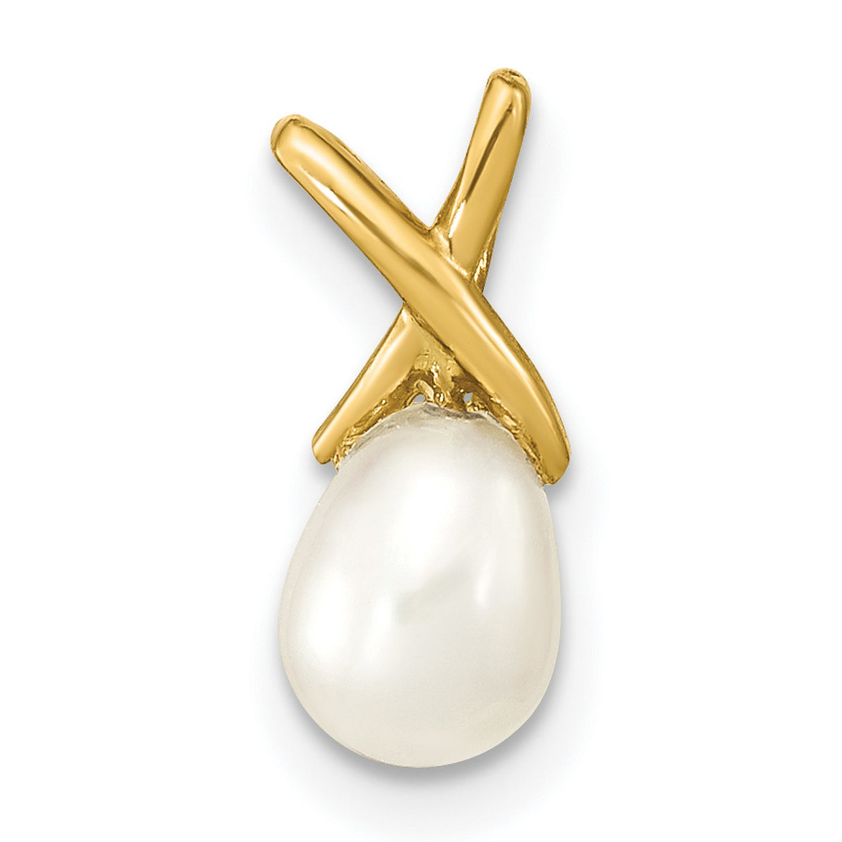 14k Yellow Gold Pendant with Teardrop Pearl, Modern Crisscross Design for Women
