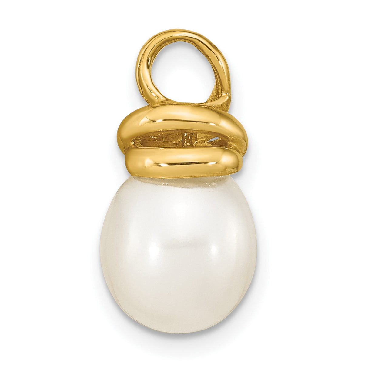 14k Yellow Gold Pearl Pendant with Twisted Gold Cap Design, Classic Bridal Jewelry for Women